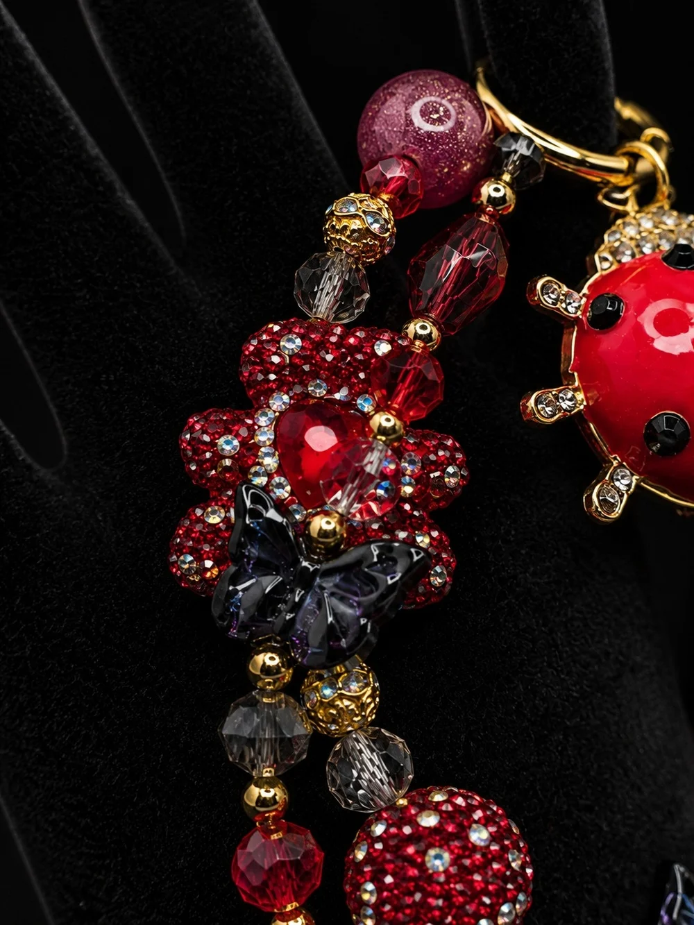 Red Ladybug Charm Statement Bracelet Necklace